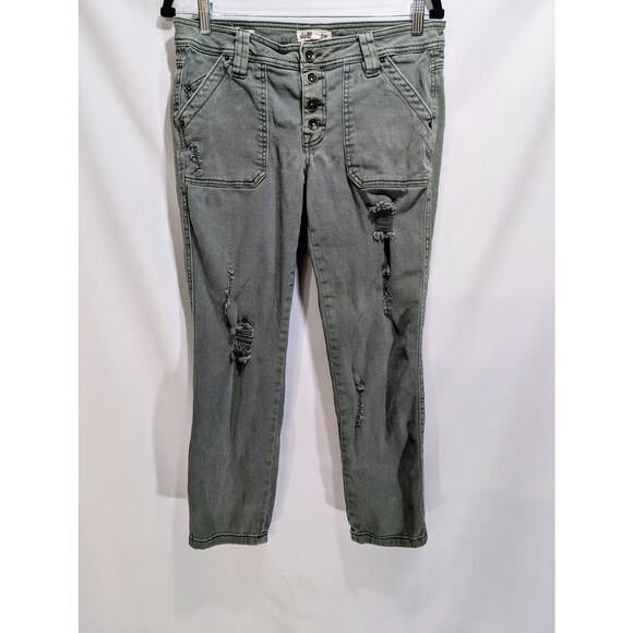 Dollhouse Relaxed Crop Distressed Jeans Sage Green Women’s Size Small - Picture 1 of 7
